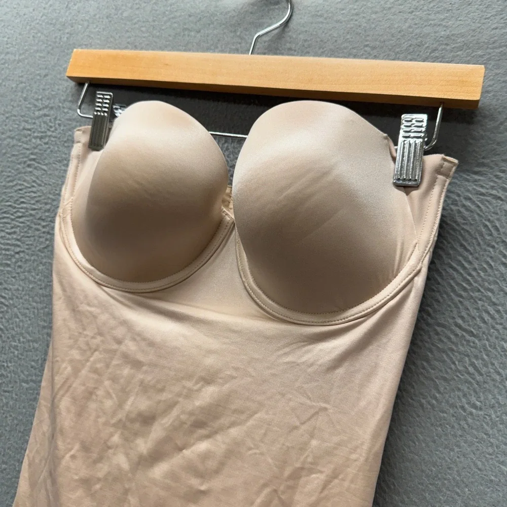 Spanx Strapless Cupped Mid-Thigh Bodysuit Womens L Suit Your Fancy Champagne